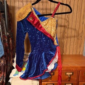 Sparkling Blue and Gold Kids Dance Costume